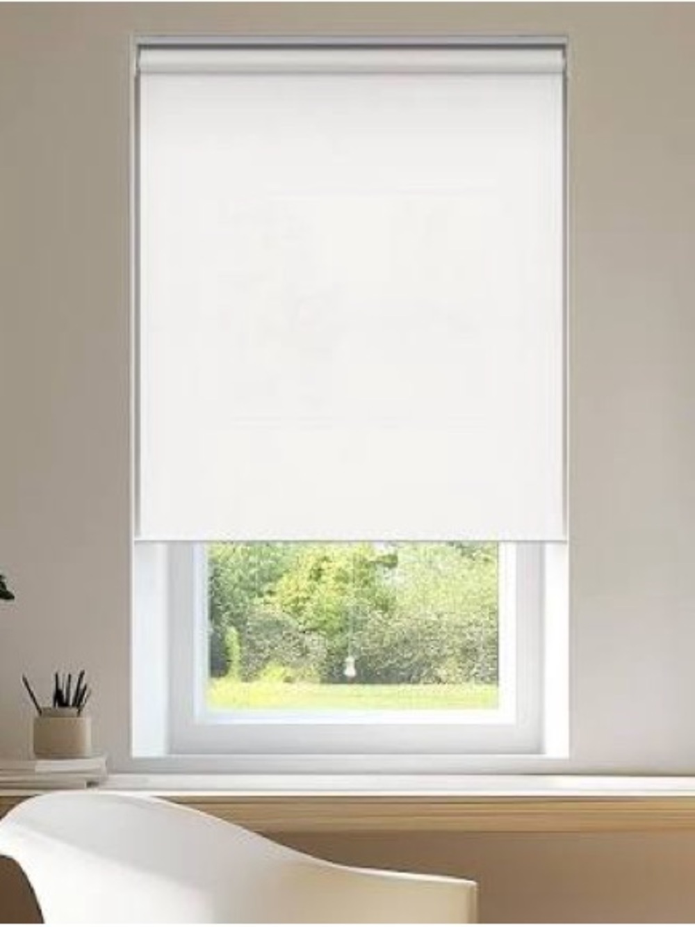 White Pull-Down Window Shade Light Filtering Blind - 20” x 64”